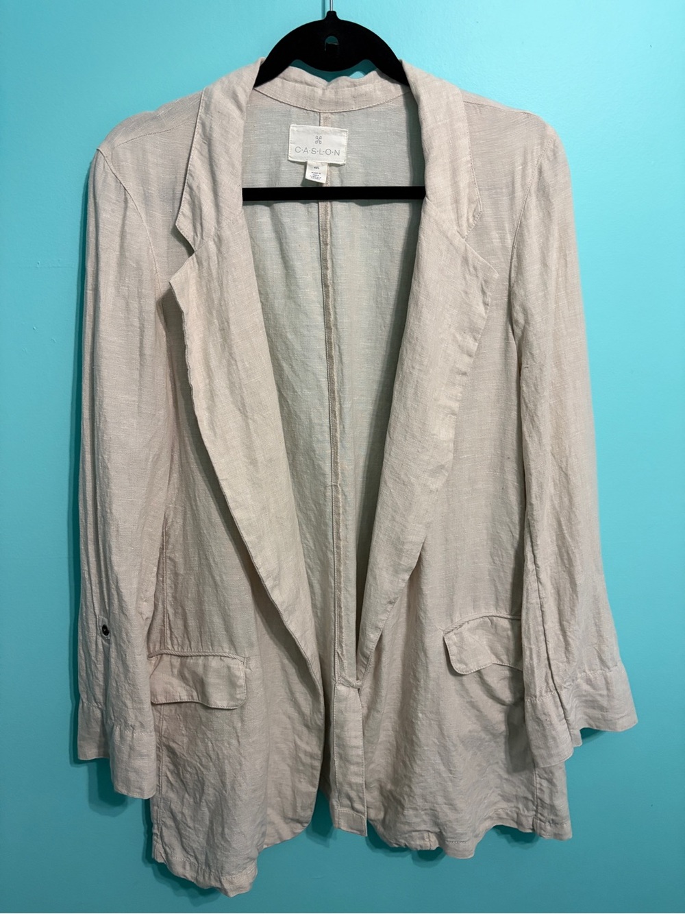 Caslon Light Beige Open-Front Linen Blazer